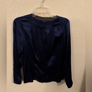 Lafayette 148 New York Navy 100% High Quality Silk Blouse, Sz 2